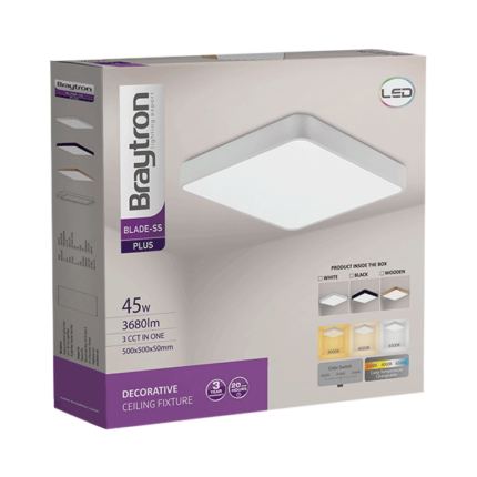 LED plafonjera BLADE 45W 3u1 - bela kvadrat - Slika 4