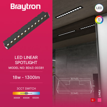 Ugradna linearna LED svetiljka LINEX 18W 3u1 crna - Слика 5
