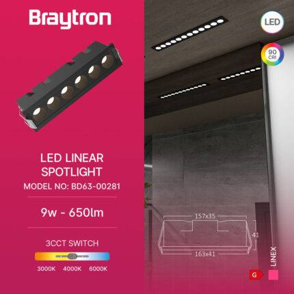 Ugradna linearna LED svetiljka LINEX 9W 3u1 crna - Слика 5