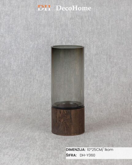 Staklena vaza sa drvenim detaljima 10*25cm / 1kom - DH-Y360 - Slika 1