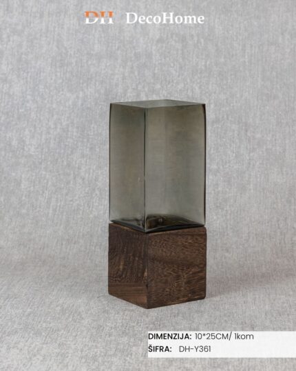 Staklena vaza sa drvenim detaljima 10*25cm / 1kom - DH-Y361 - Slika 1