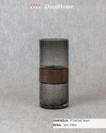 Staklena vaza sa drvenim detaljima 11*24cm / 1kom - DH-Y362 - Slika 1