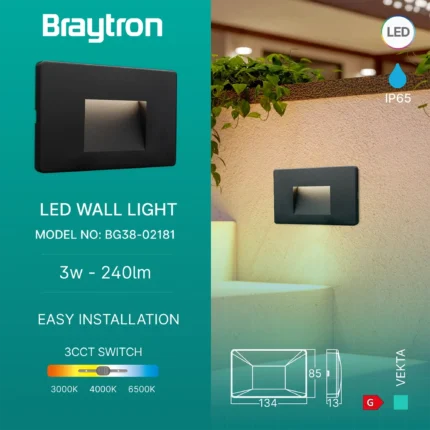 VECTA - LED zidna svetiljka - 3W 3u1 IP65 CRNA - Слика 5