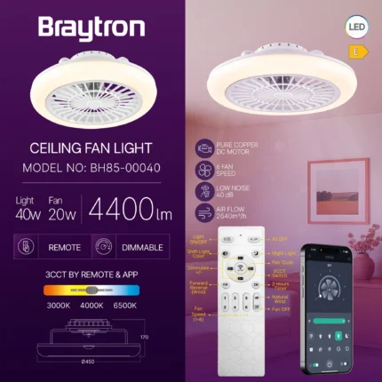 LED plafonski ventilator 40+20W CCT IP20 - Slika 3