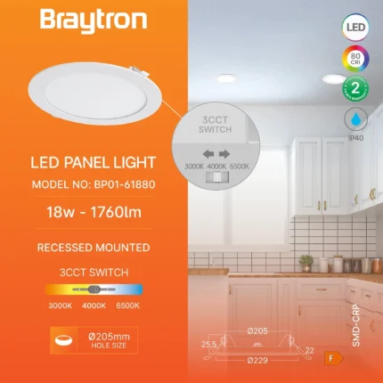 LED panel 18W 3u1 IP40 ugradni beli krug - Слика 3