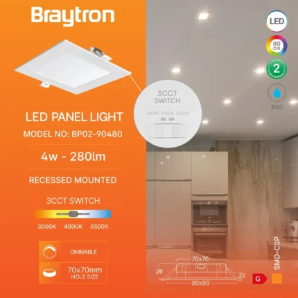 LED panel 4W 3u1 IP40 dimabilni ugradni beli kvadrat - Slika 3