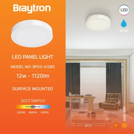 LED panel 12W 3u1 IP40 nadgradni beli krug - Slika 3