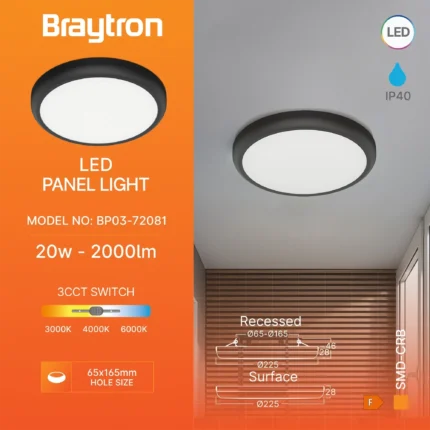 LED panel 20W 3u1 nadgradni crni krug - Slika 3